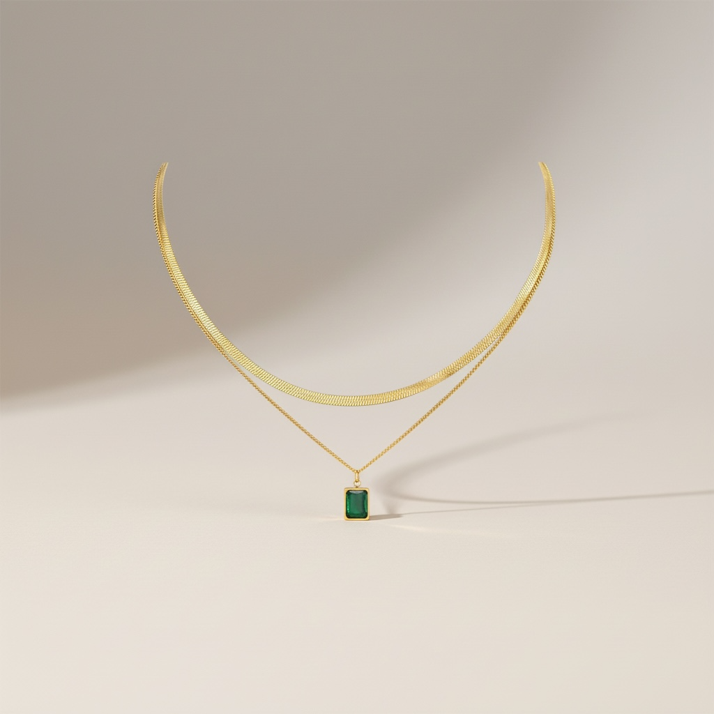 Collana Collezione Althea | smeraldo verde - acciaio inossidabile | doppia collana
