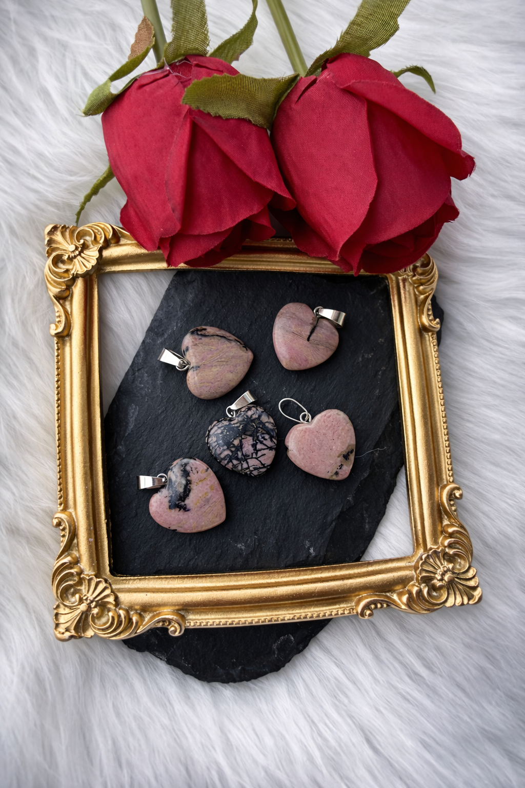 Ciondolo in Rodonite Naturale Rosa | Acciaio Inox Finitura Elegante