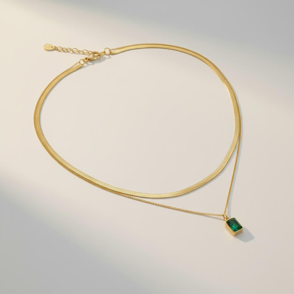 Collana Collezione Althea | smeraldo verde - acciaio inossidabile | doppia collana