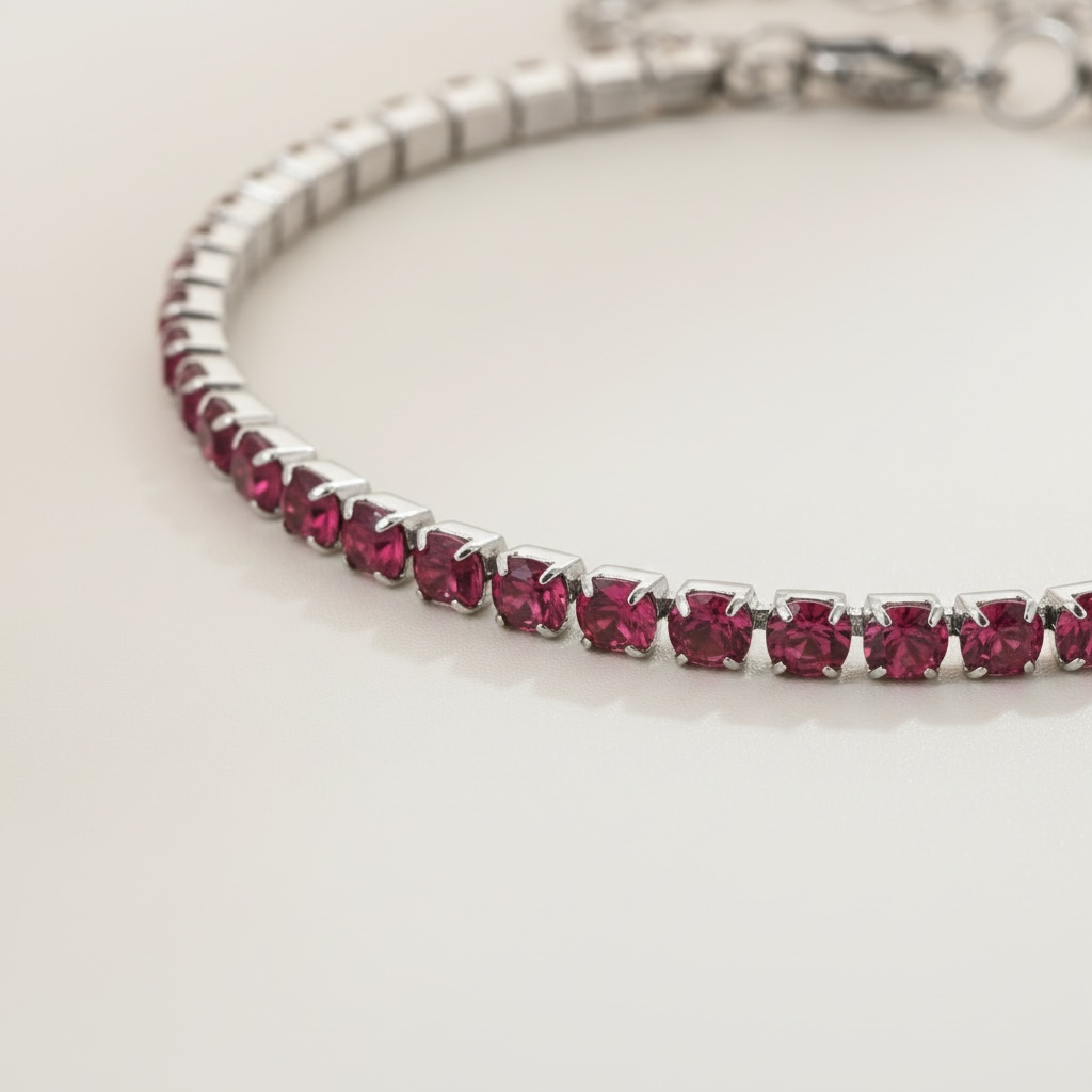 Bracciale Tennis Ruby – Zirconi Rossi 3mm Acciaio Inox Regolabile
