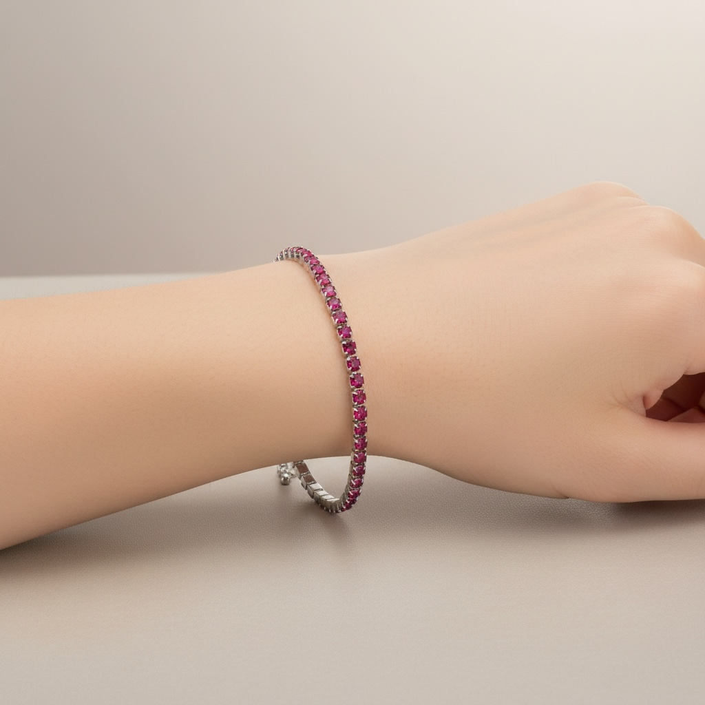 Bracciale Tennis Ruby – Zirconi Rossi 3mm Acciaio Inox Regolabile