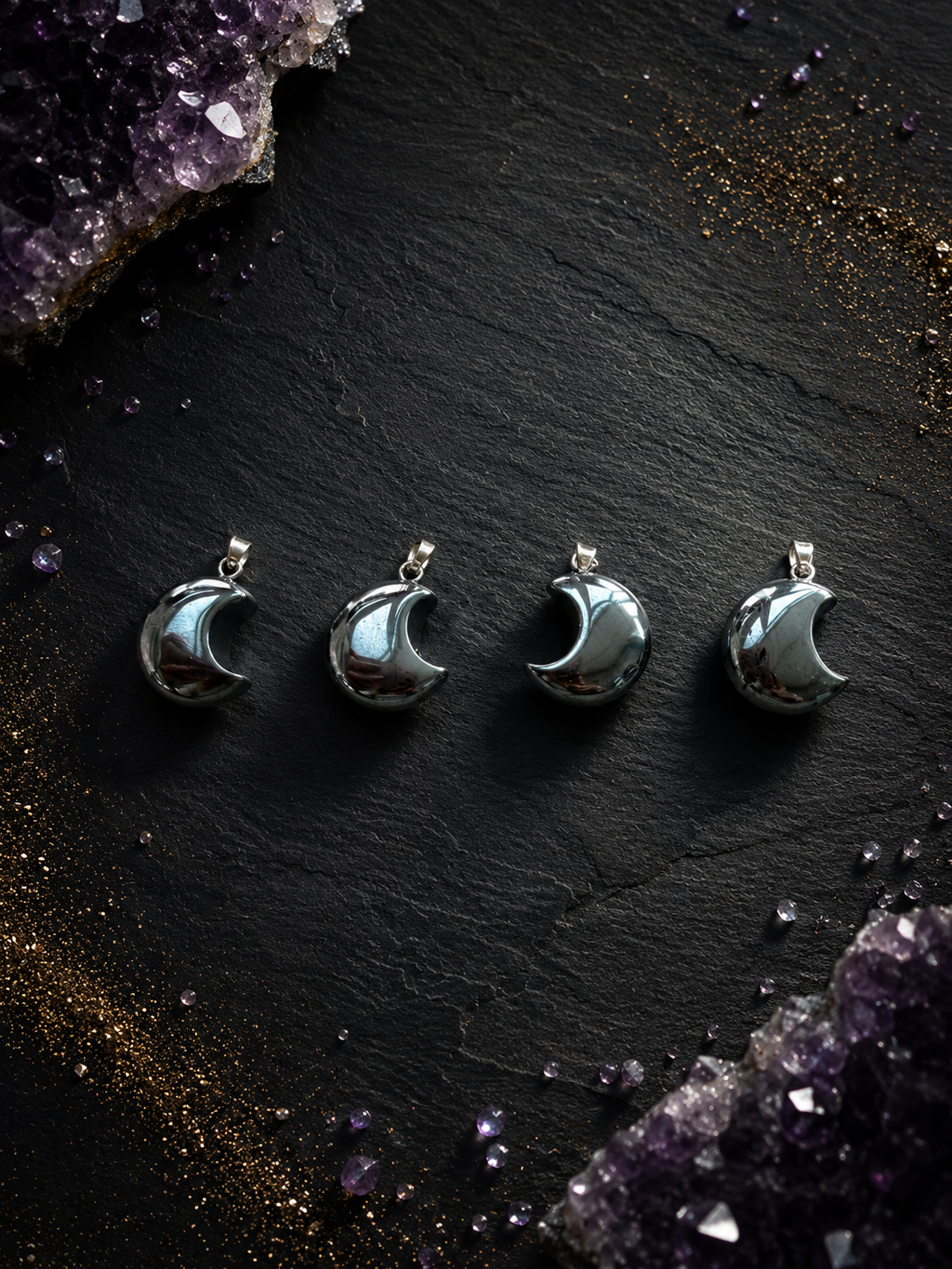 Luna ciondolo collana ematite