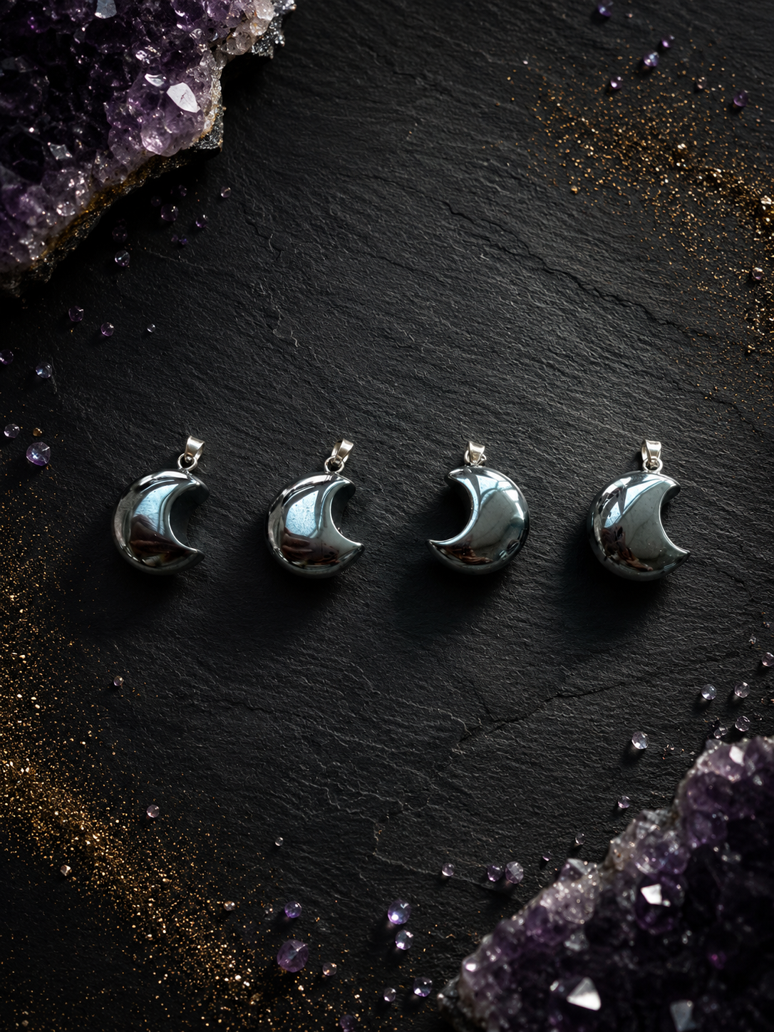 Luna ciondolo collana ematite
