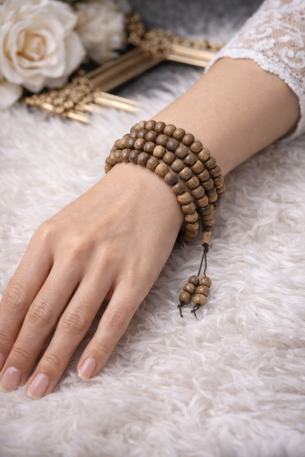 Mala 108 Grani in Palo Santo Naturale | Collana Mala Tradizionale Per Meditazione Pulizia Bracciale