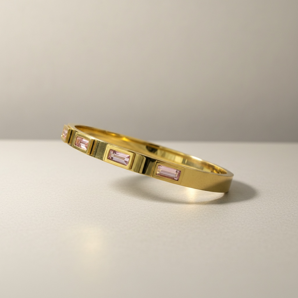 Bracciale Collezione Althea Bangle | Rigido Donna Oro con Pietre Smeraldo Rosa  Acciaio inox
