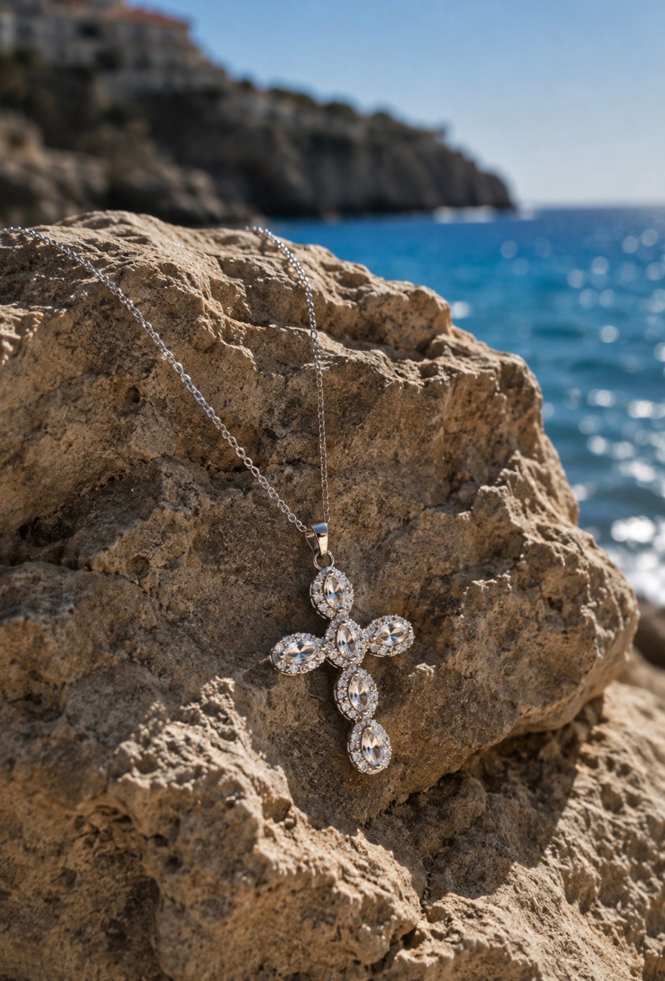ÉLÉONORE — Collana Croce Barocca in Acciaio e Moissanite (Copia)
