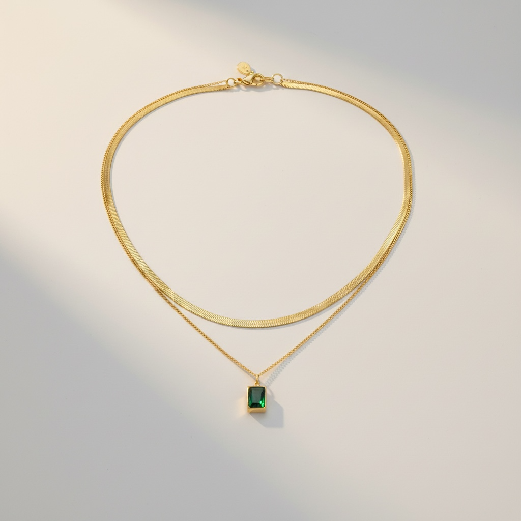 Collana Collezione Althea | smeraldo verde - acciaio inossidabile | doppia collana