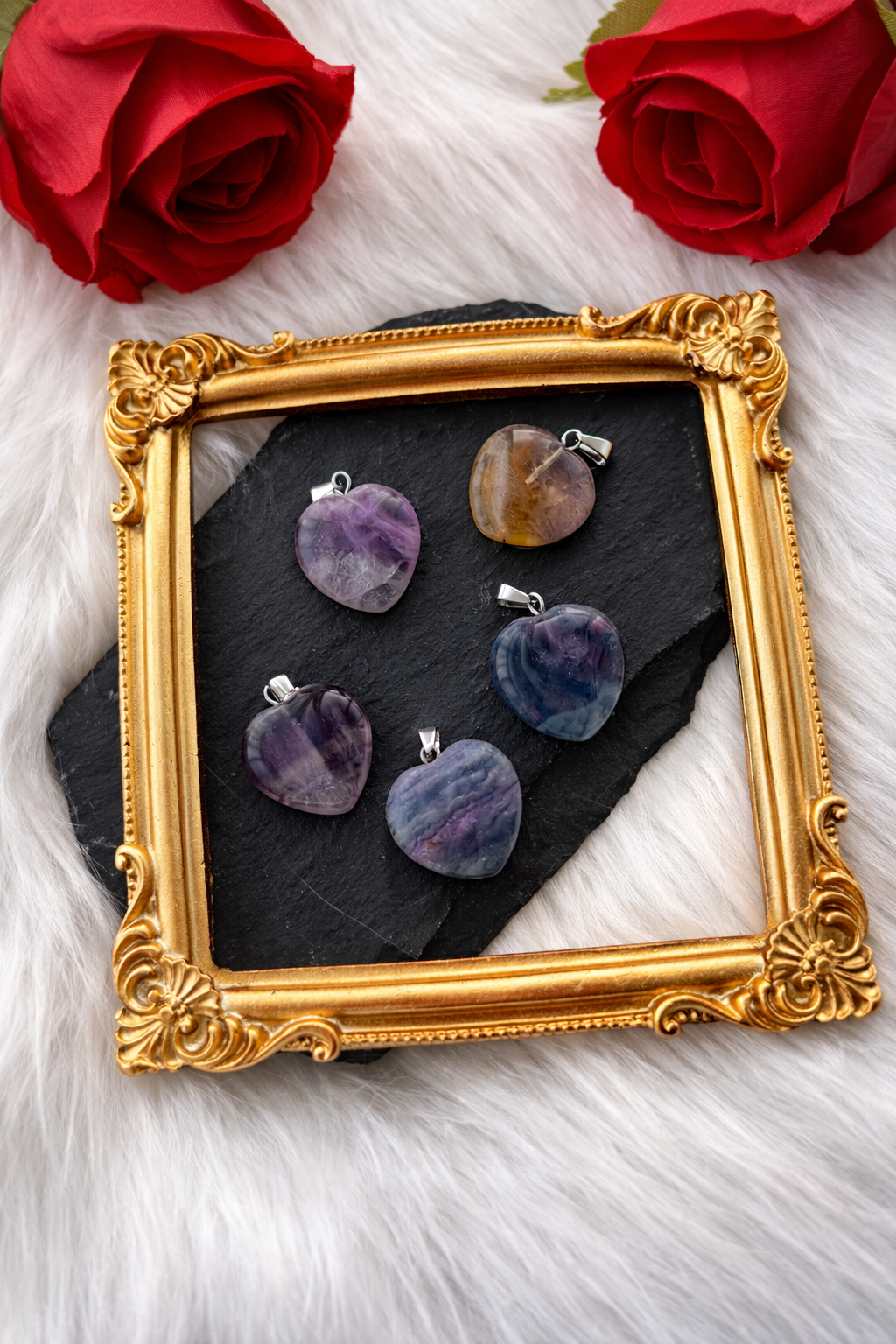 Ciondolo Cuore in Fluorite Arcobaleno Naturale | Collana Pendente