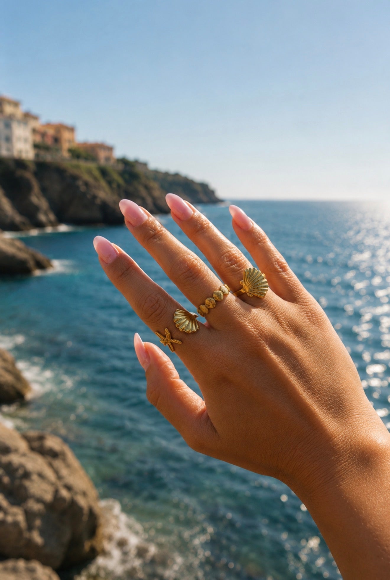🐚 Gold Ocean Collection – Anelli regolabili in acciaio inossidabile