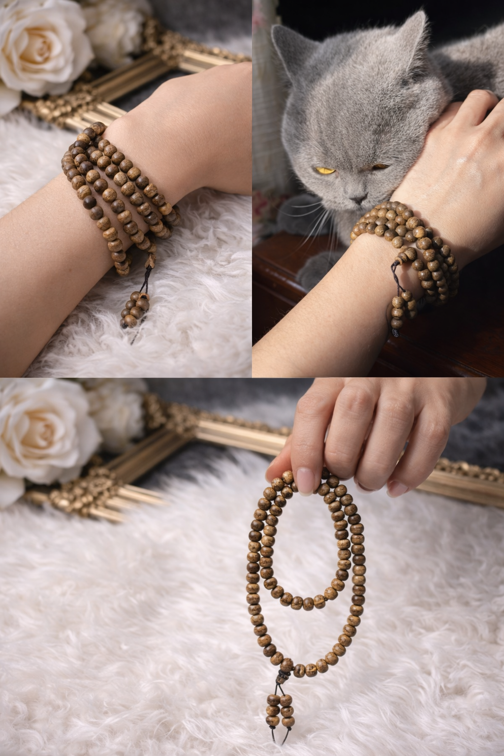 Mala 108 Grani in Palo Santo Naturale | Collana Mala Tradizionale Per Meditazione Pulizia Bracciale