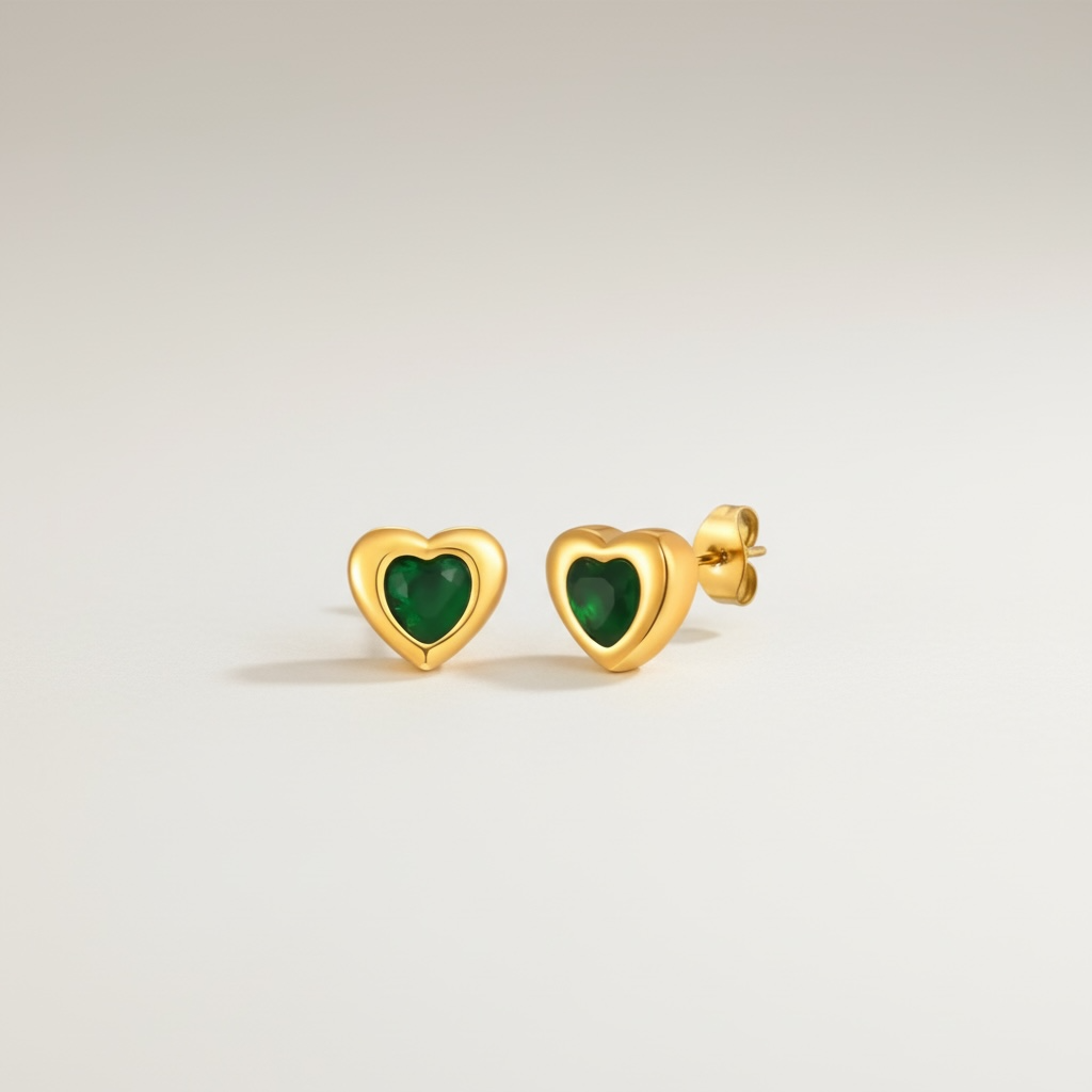 Orecchini cuore lo smeraldo in acciaio inox