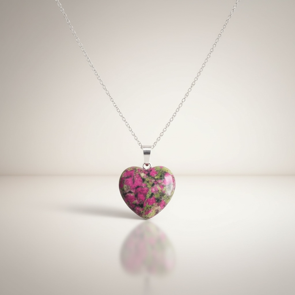 Ciondolo Ruby | PIETRA NATURALE MINERALE CRISTALLO CUORE BENESSERE RUBYZOISITE