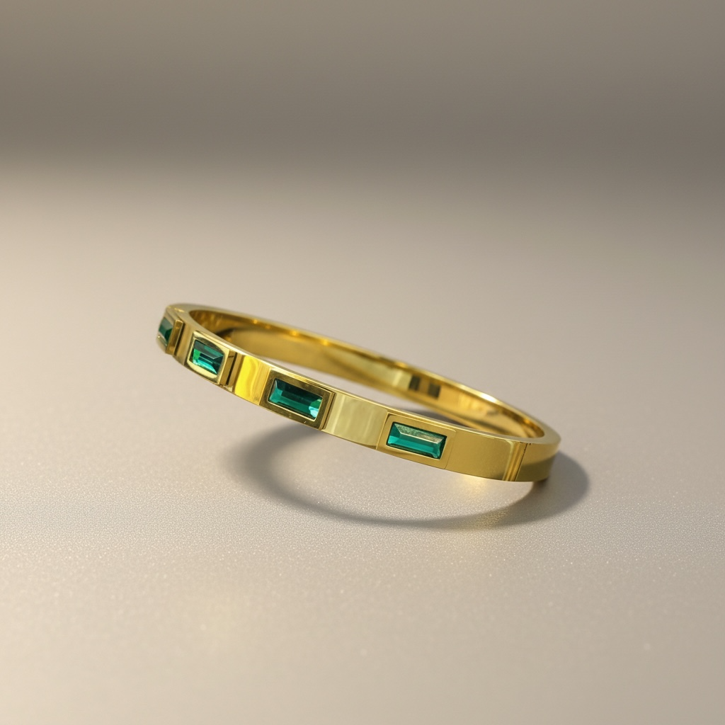 Bracciale Collezione Althea Bangle | Rigido Donna Oro con Pietre Smeraldo Rosa  Acciaio inox