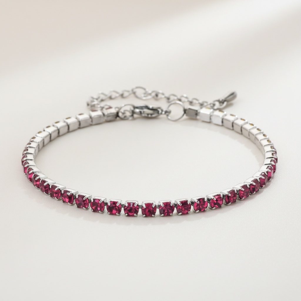 Bracciale Tennis Ruby – Zirconi Rossi 3mm Acciaio Inox Regolabile