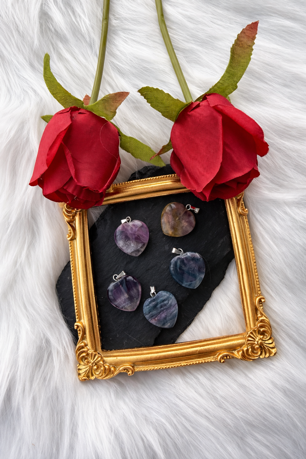 Ciondolo Cuore in Fluorite Arcobaleno Naturale | Collana Pendente