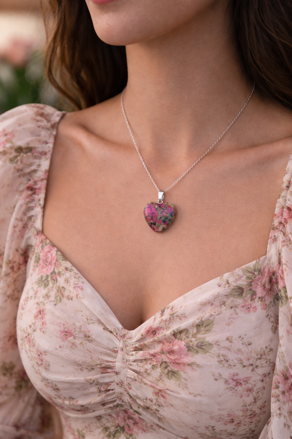 Ciondolo Ruby | PIETRA NATURALE MINERALE CRISTALLO CUORE BENESSERE RUBYZOISITE