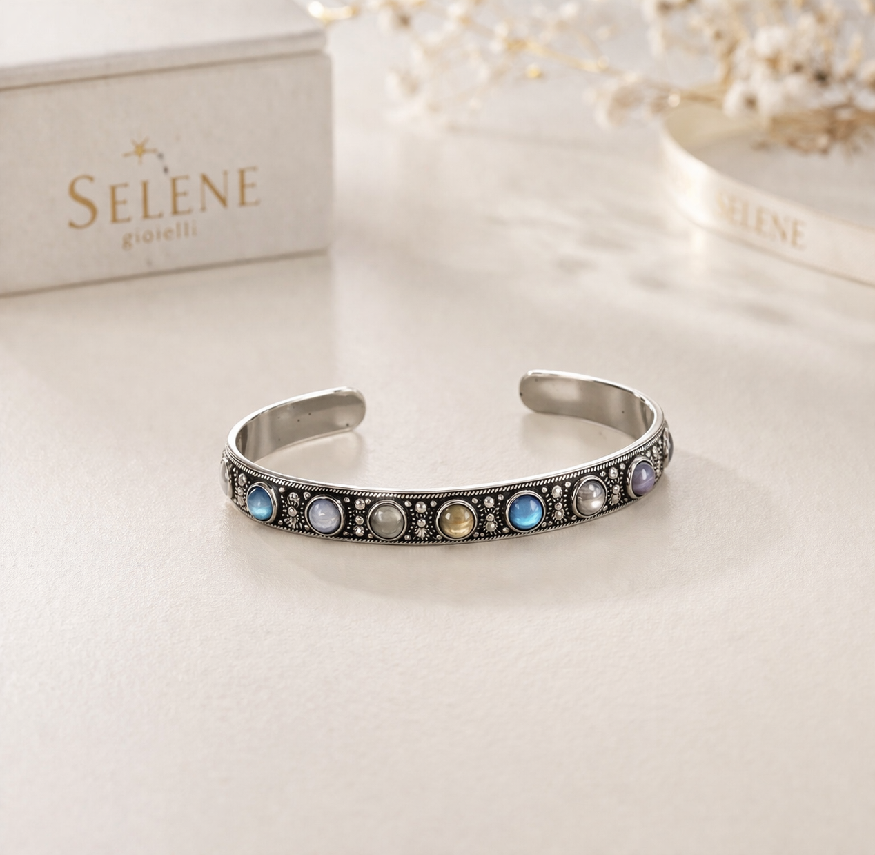 🌙 SELENE | LUNA – Bracciale in Argento 925 con Labradorite