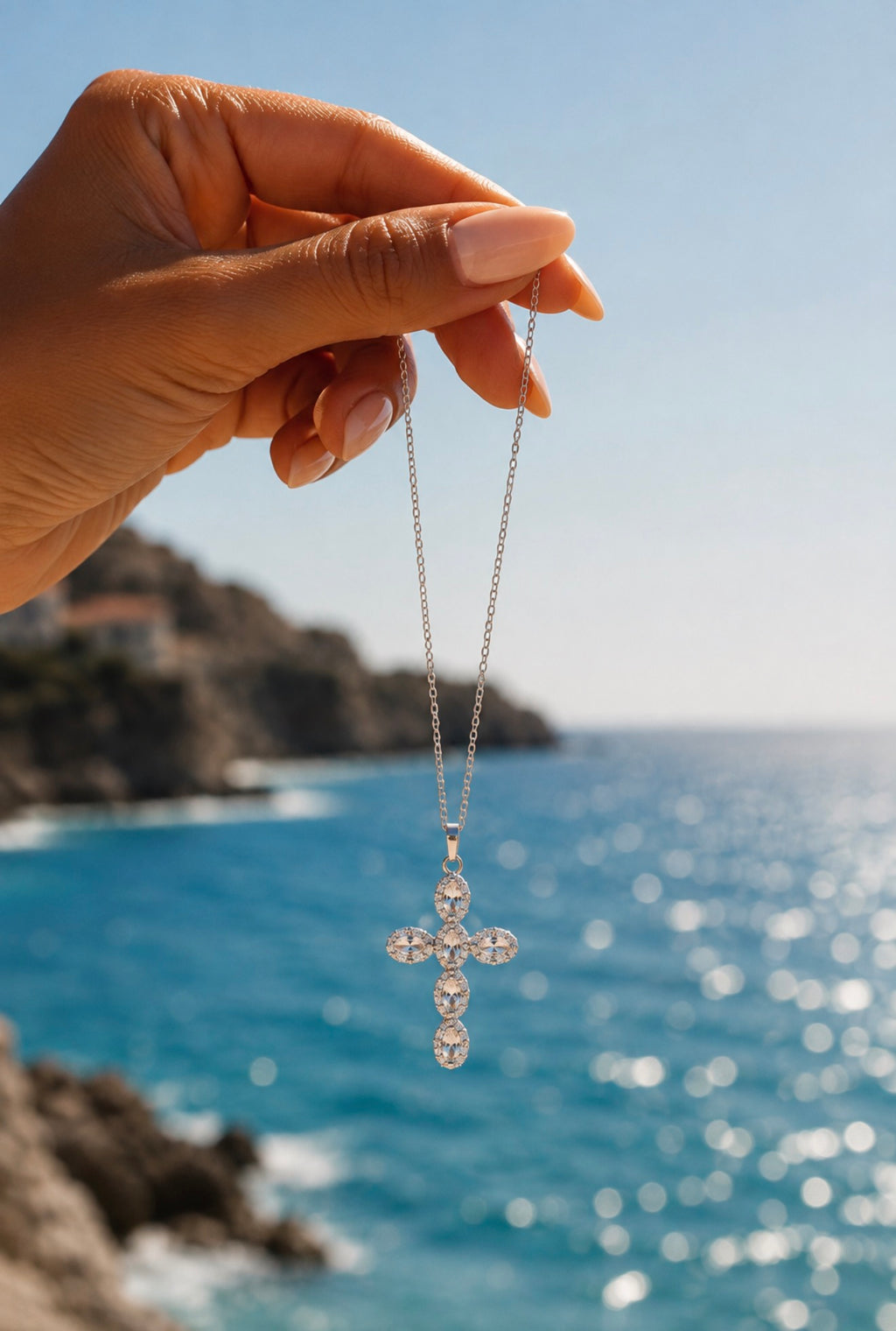 ÉLÉONORE — Collana Croce Barocca in Acciaio e Moissanite (Copia)