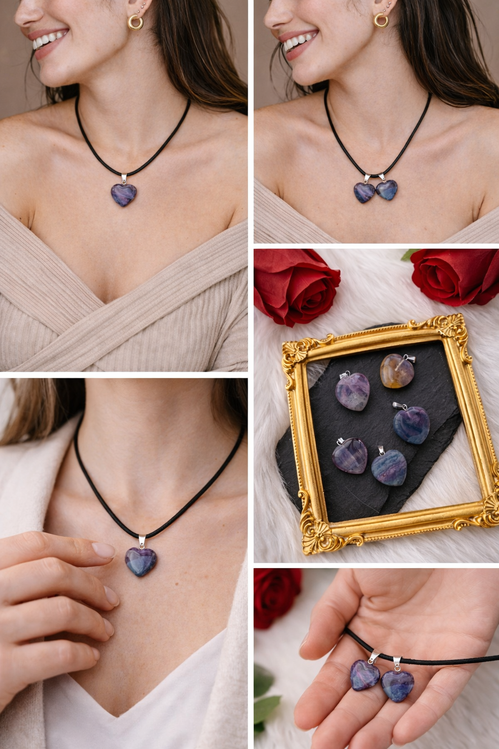 Ciondolo Cuore in Fluorite Arcobaleno Naturale | Collana Pendente