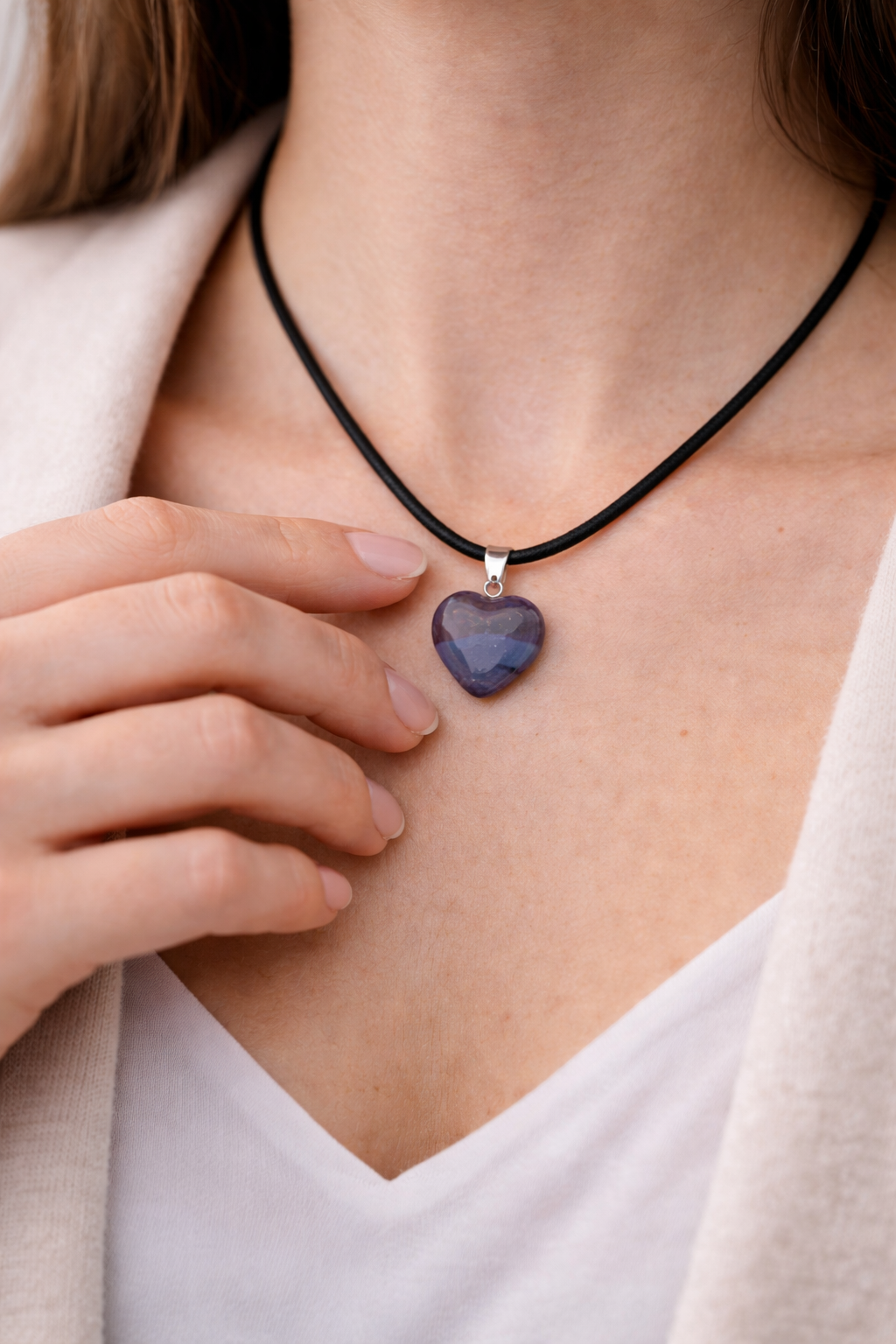 Ciondolo Cuore in Fluorite Arcobaleno Naturale | Collana Pendente