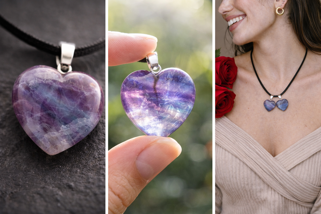 Ciondolo Cuore in Fluorite Arcobaleno Naturale | Collana Pendente