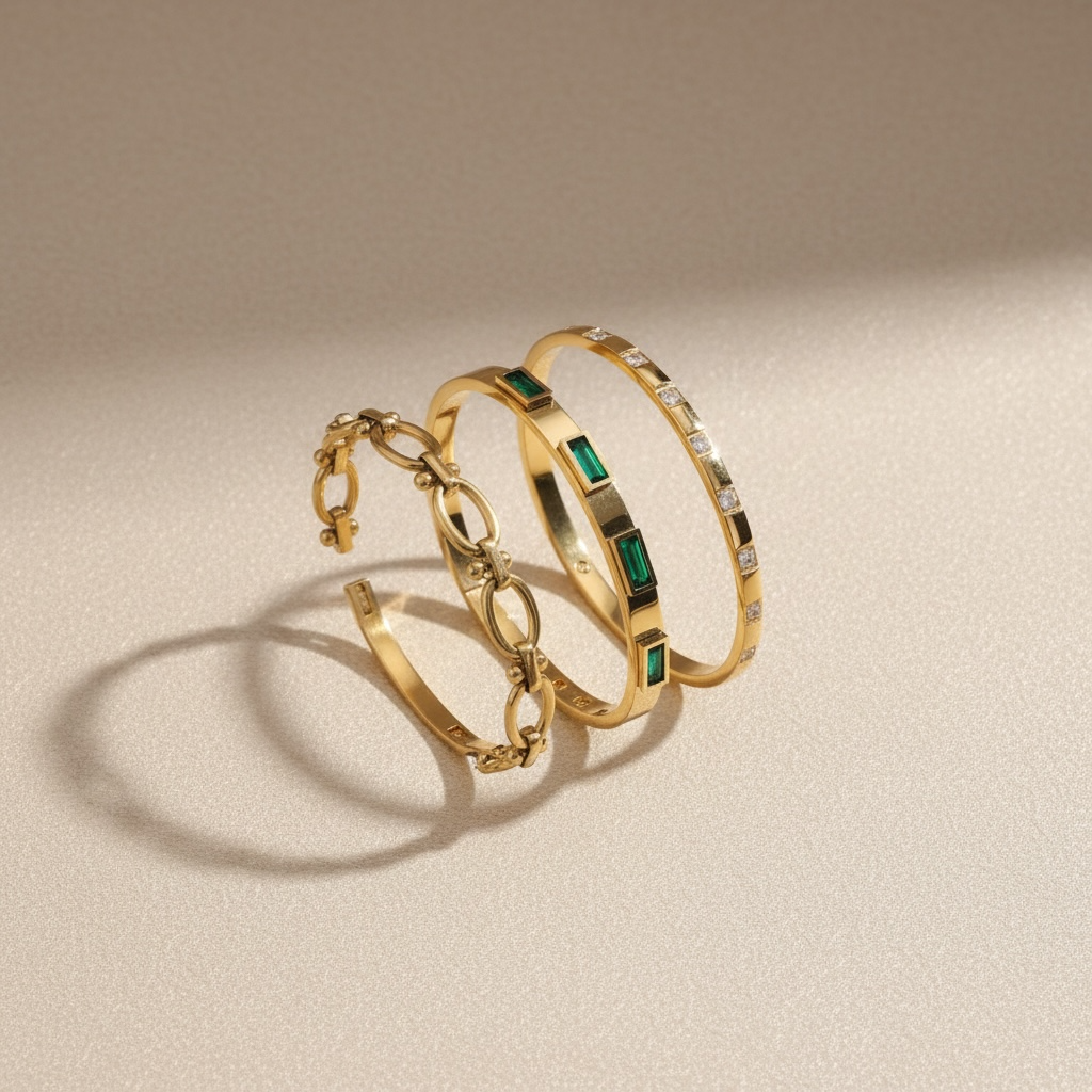 Bracciale Collezione Althea Bangle | Rigido Donna Oro con Pietre Smeraldo Rosa  Acciaio inox