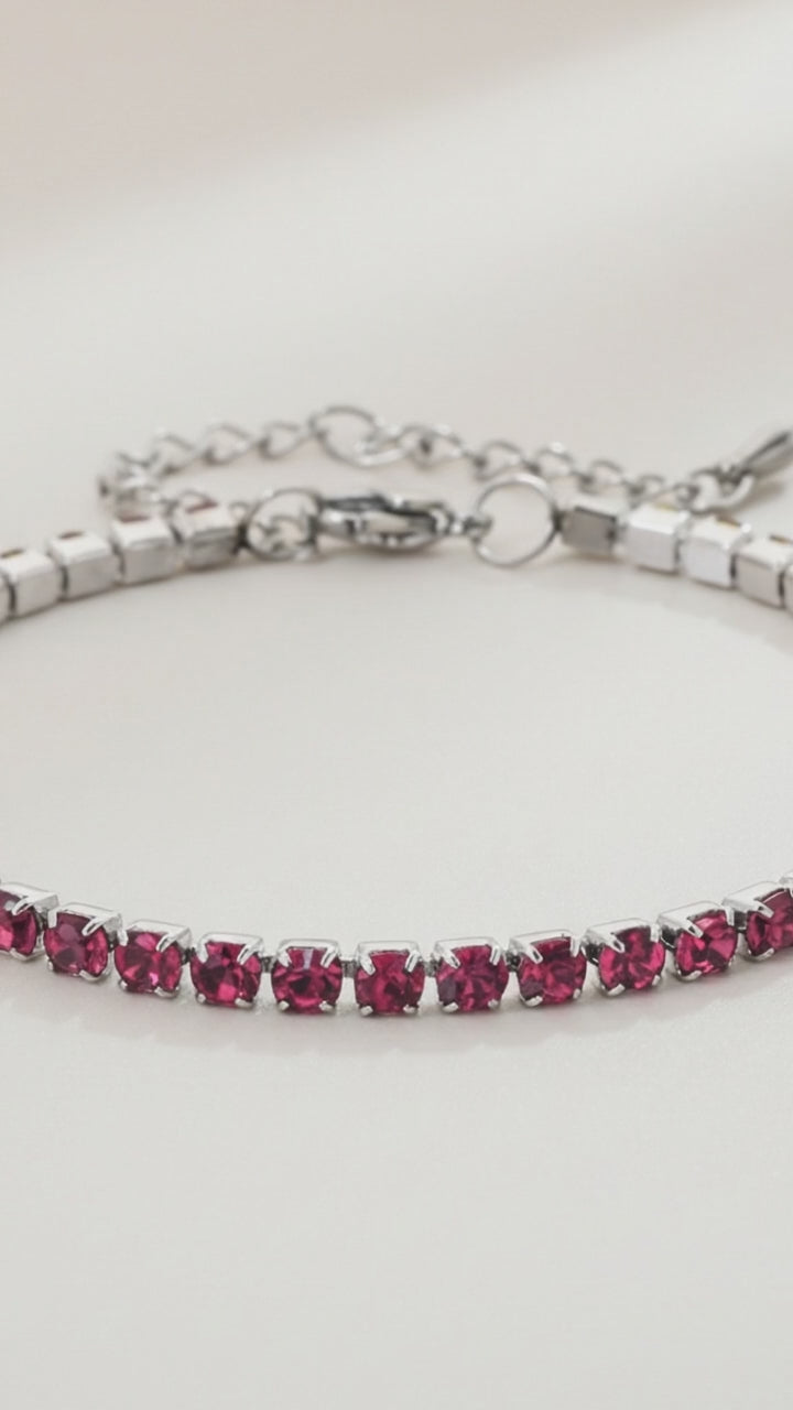 Bracciale Tennis Ruby – Zirconi Rossi 3mm Acciaio Inox Regolabile